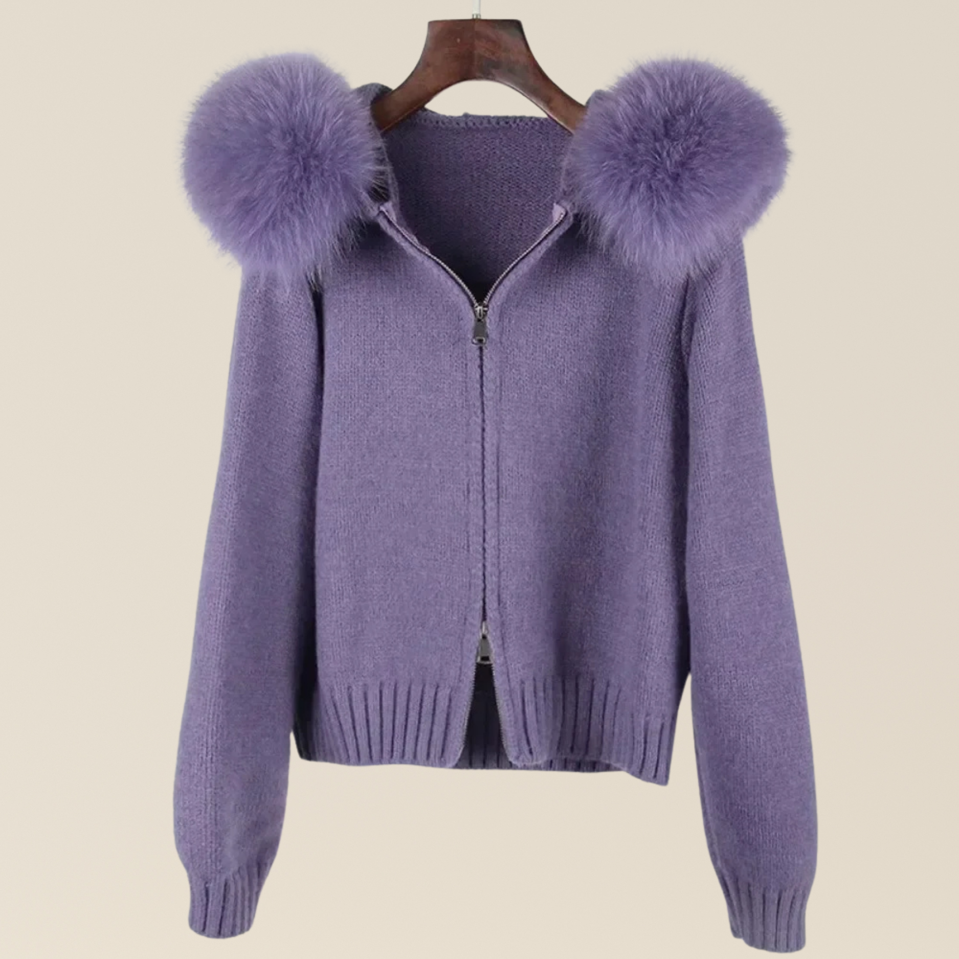Natural Fox Fur Collar Hood Jacket