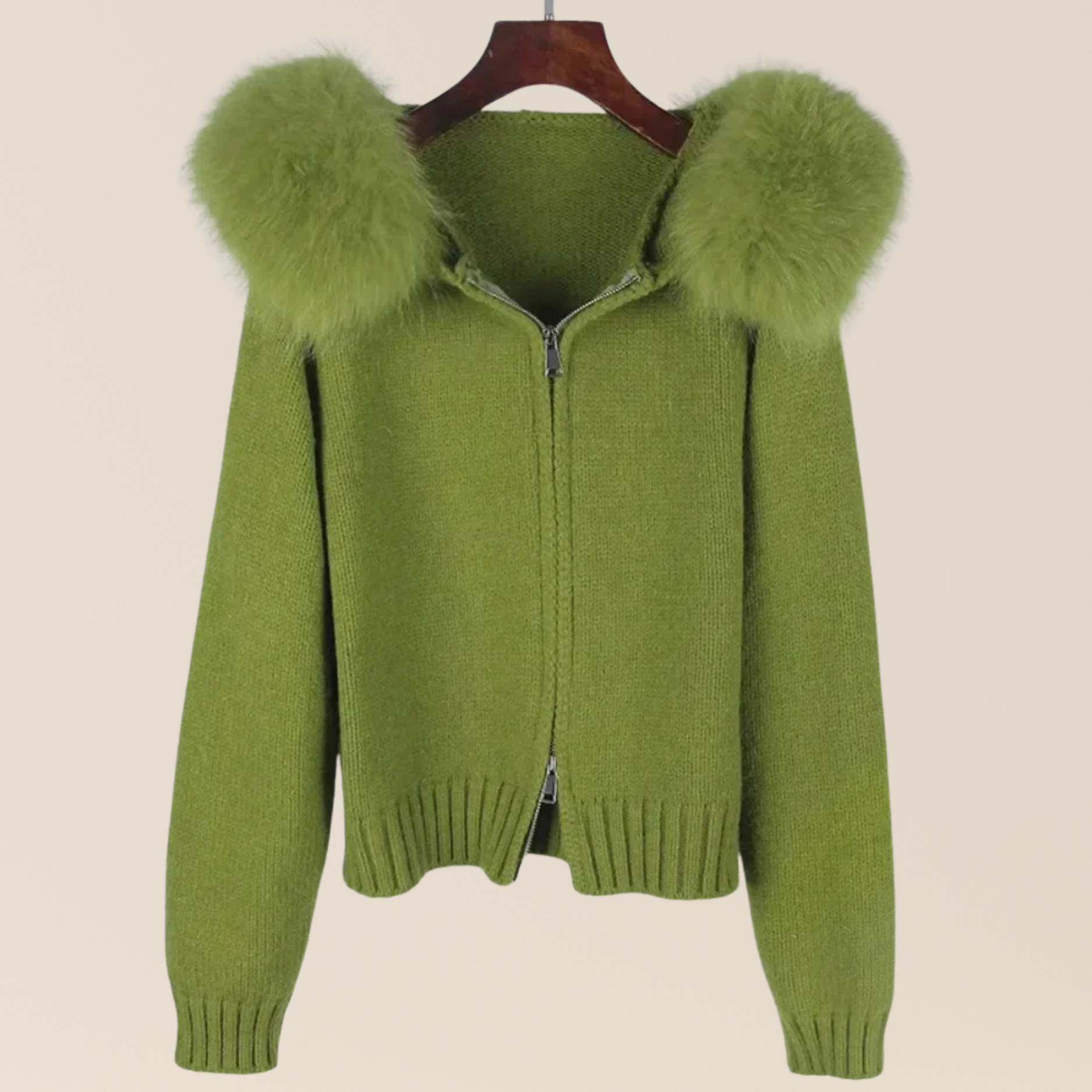 Natural Fox Fur Collar Hood Jacket