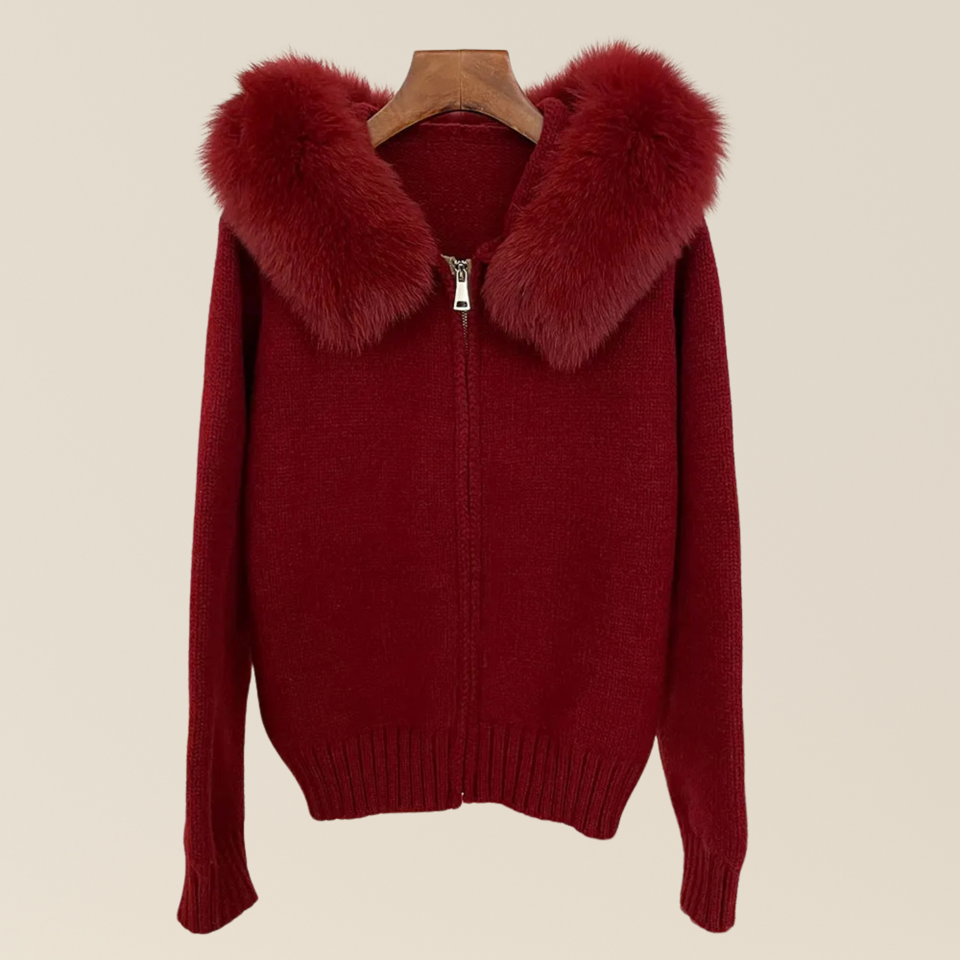 Natural Fox Fur Collar Hood Jacket