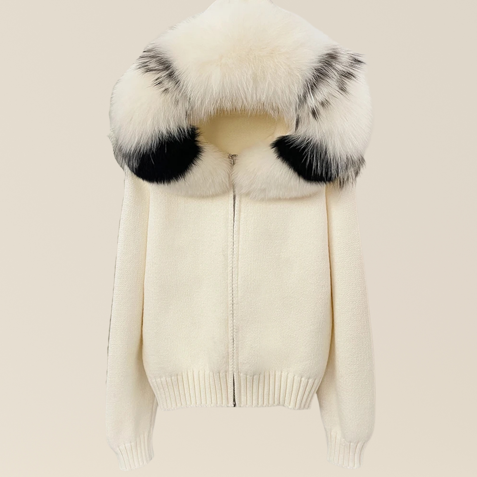 Natural Fox Fur Collar Hood Jacket