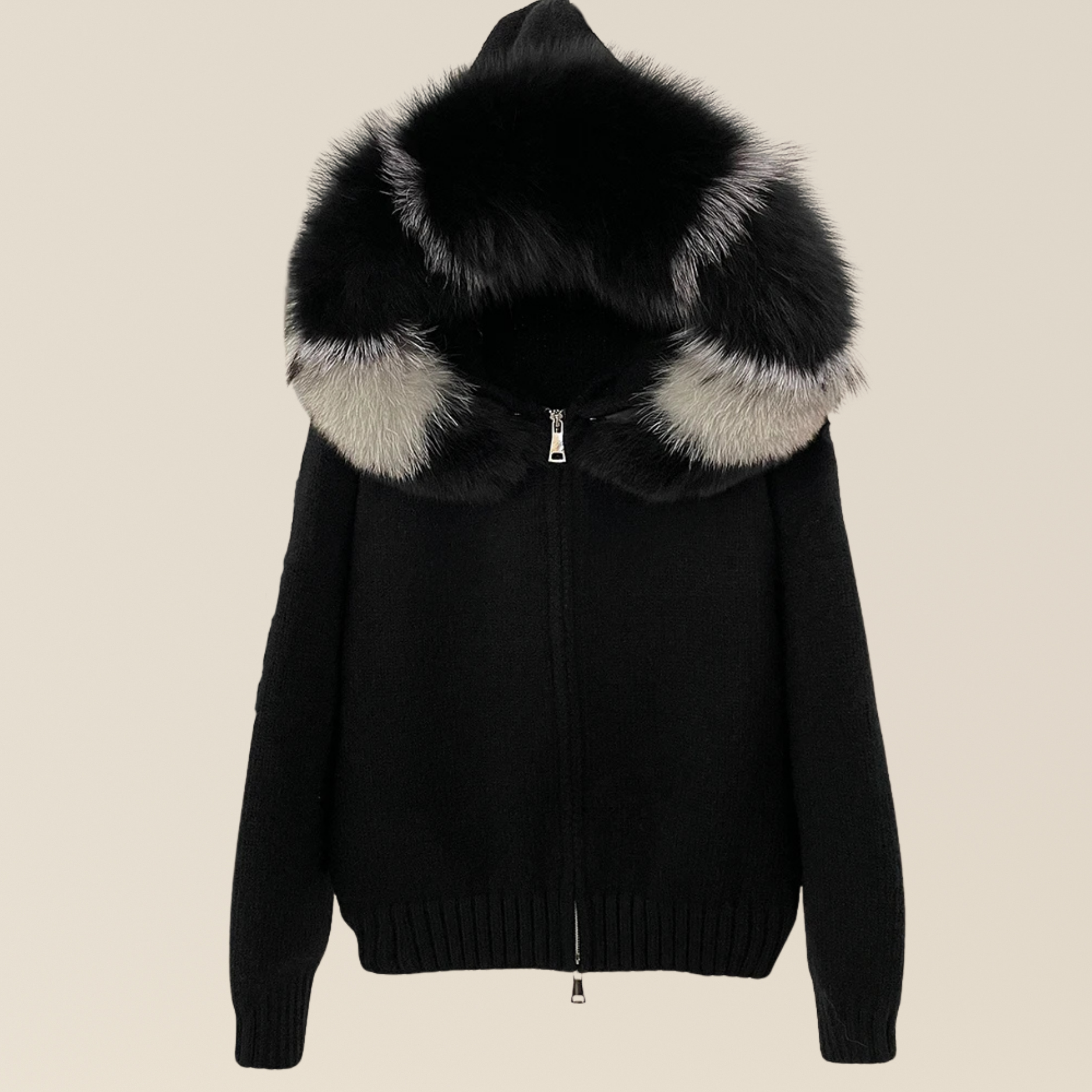 Natural Fox Fur Collar Hood Jacket