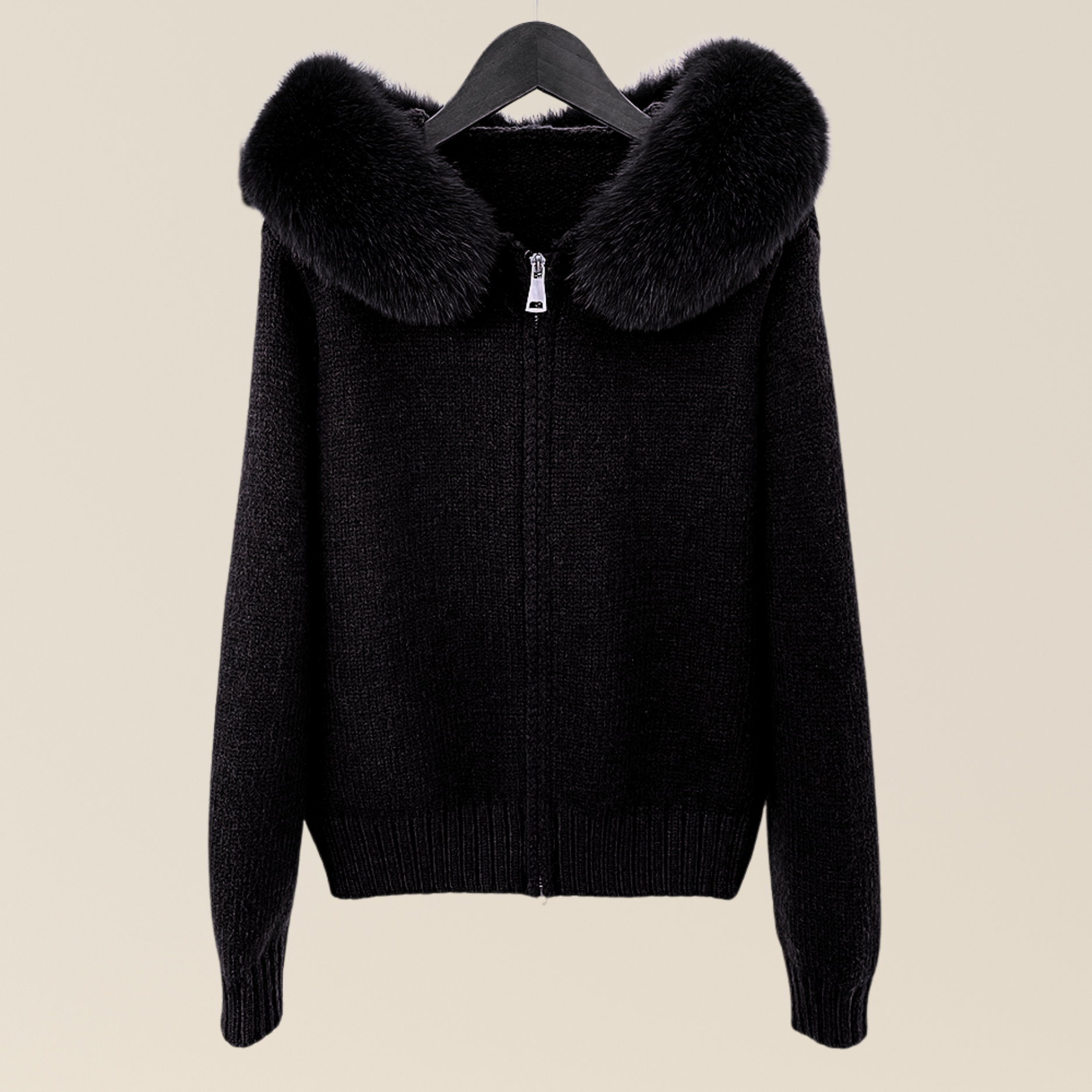 Natural Fox Fur Collar Hood Jacket