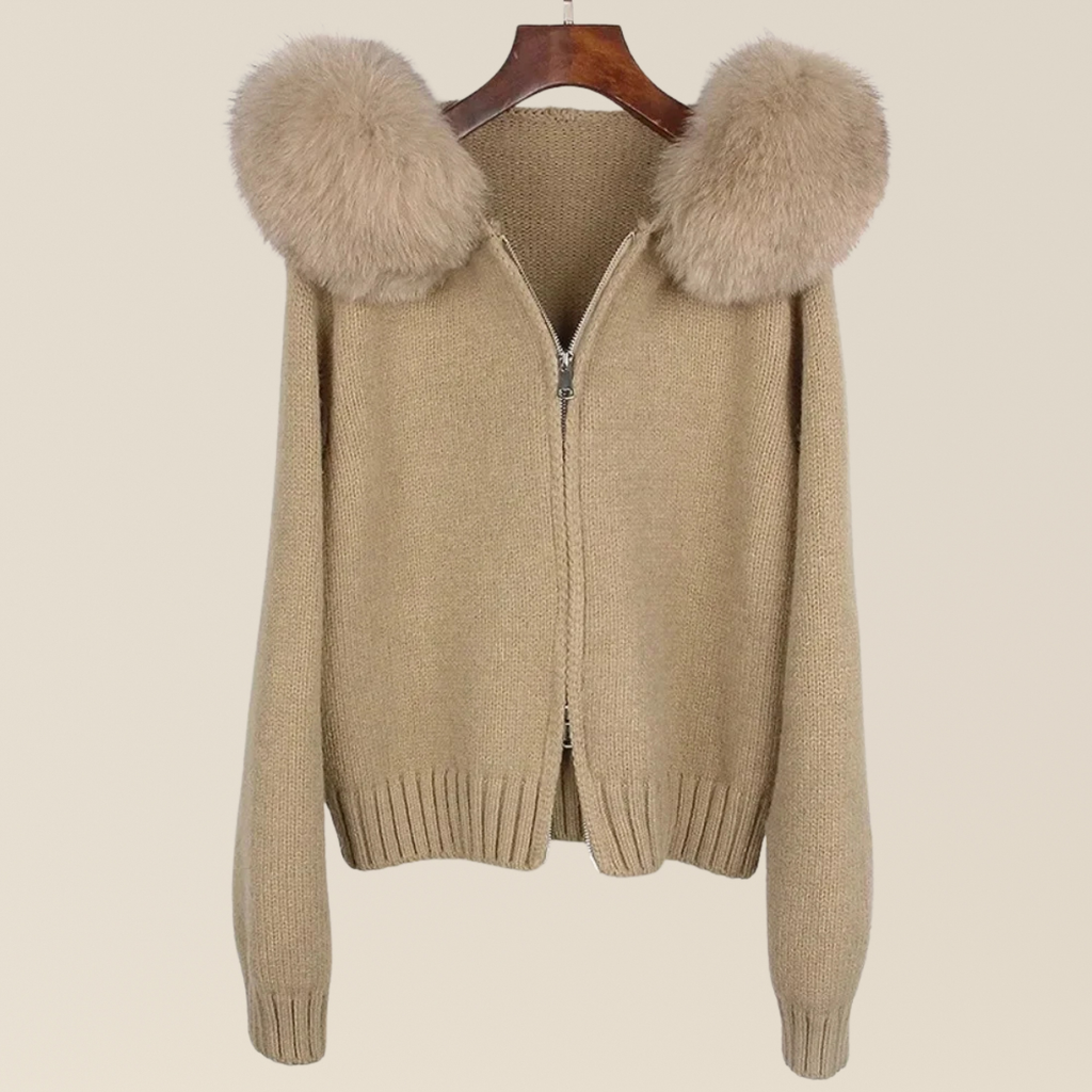 Natural Fox Fur Collar Hood Jacket