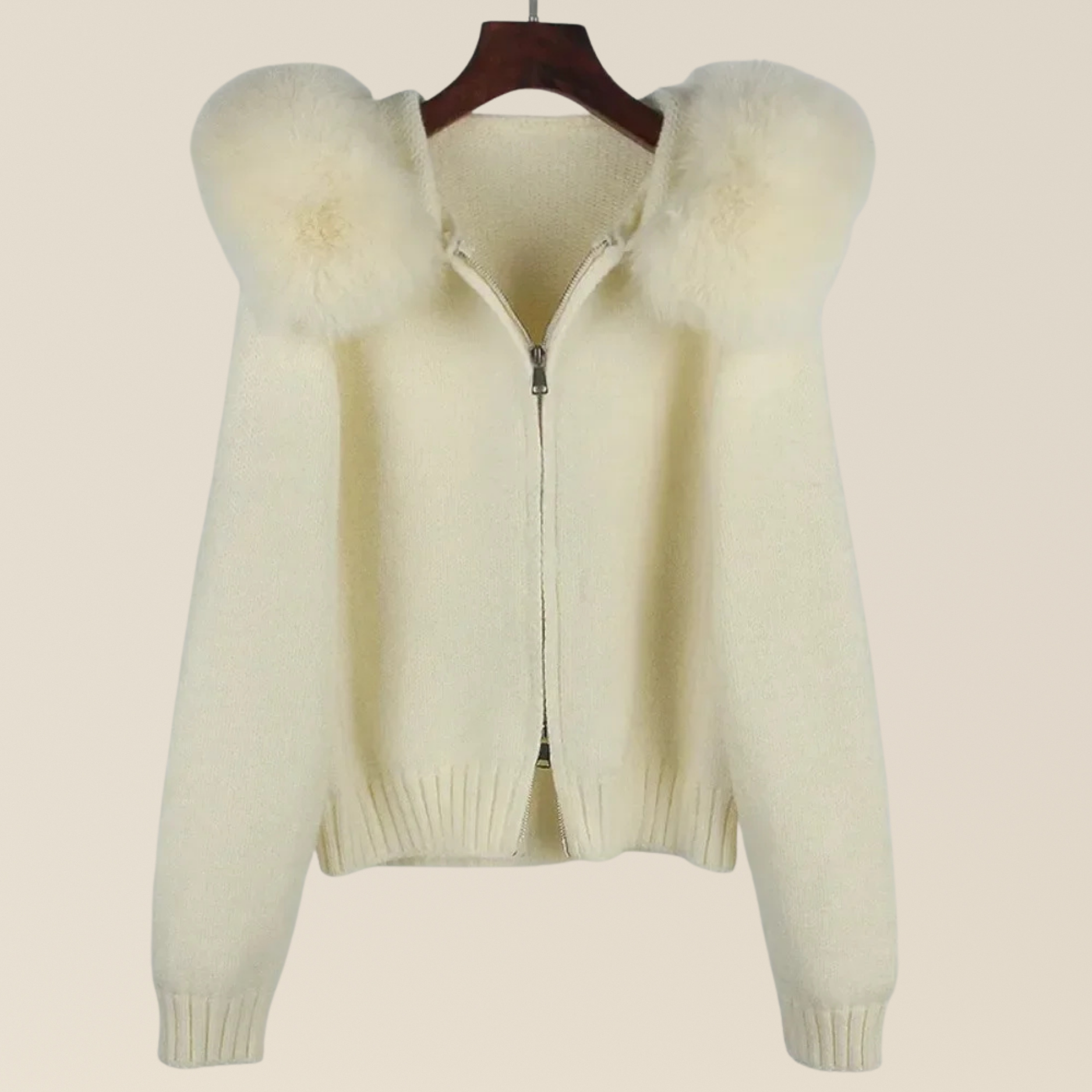Natural Fox Fur Collar Hood Jacket