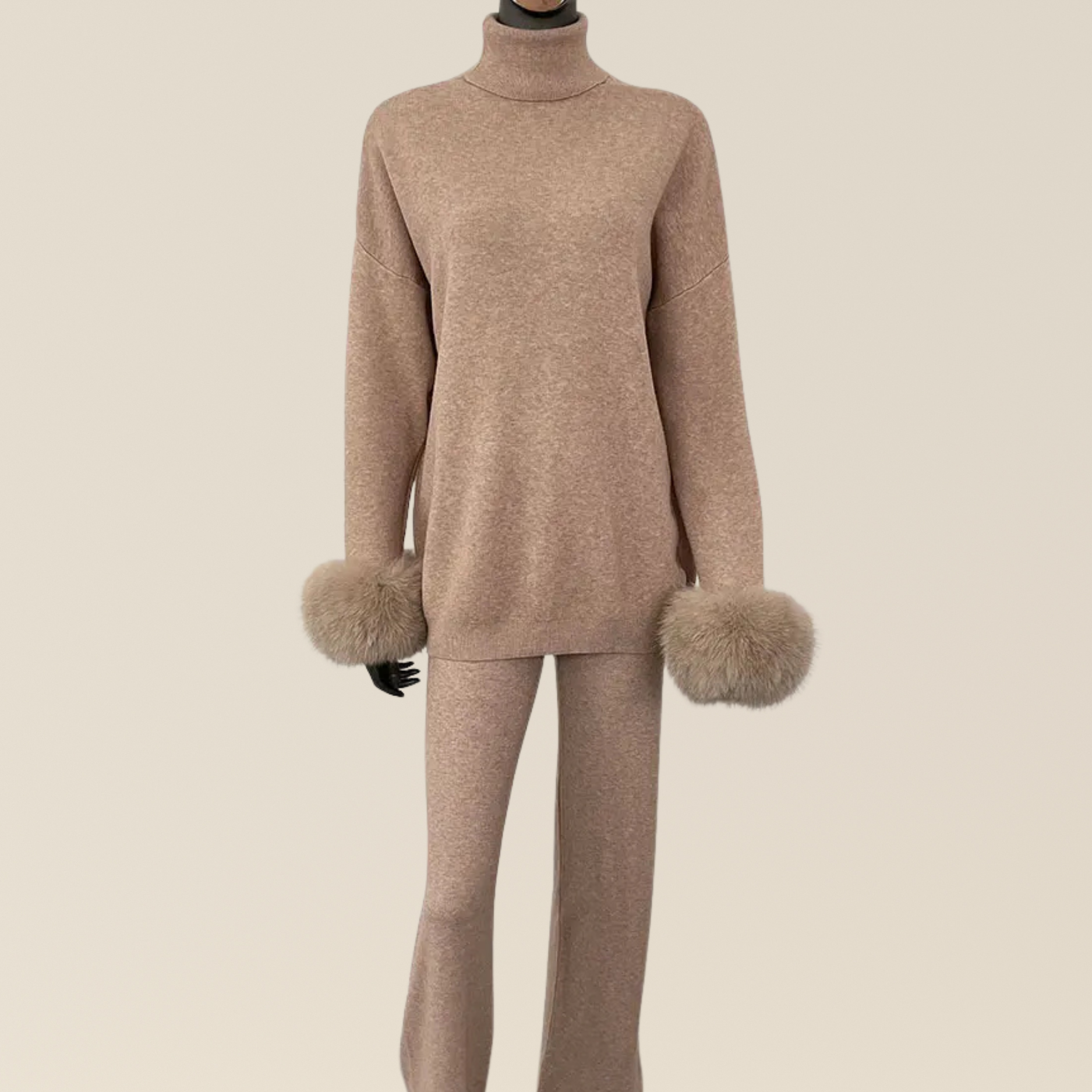 Natural Fox Fur Cuff Sweater & Pants Set