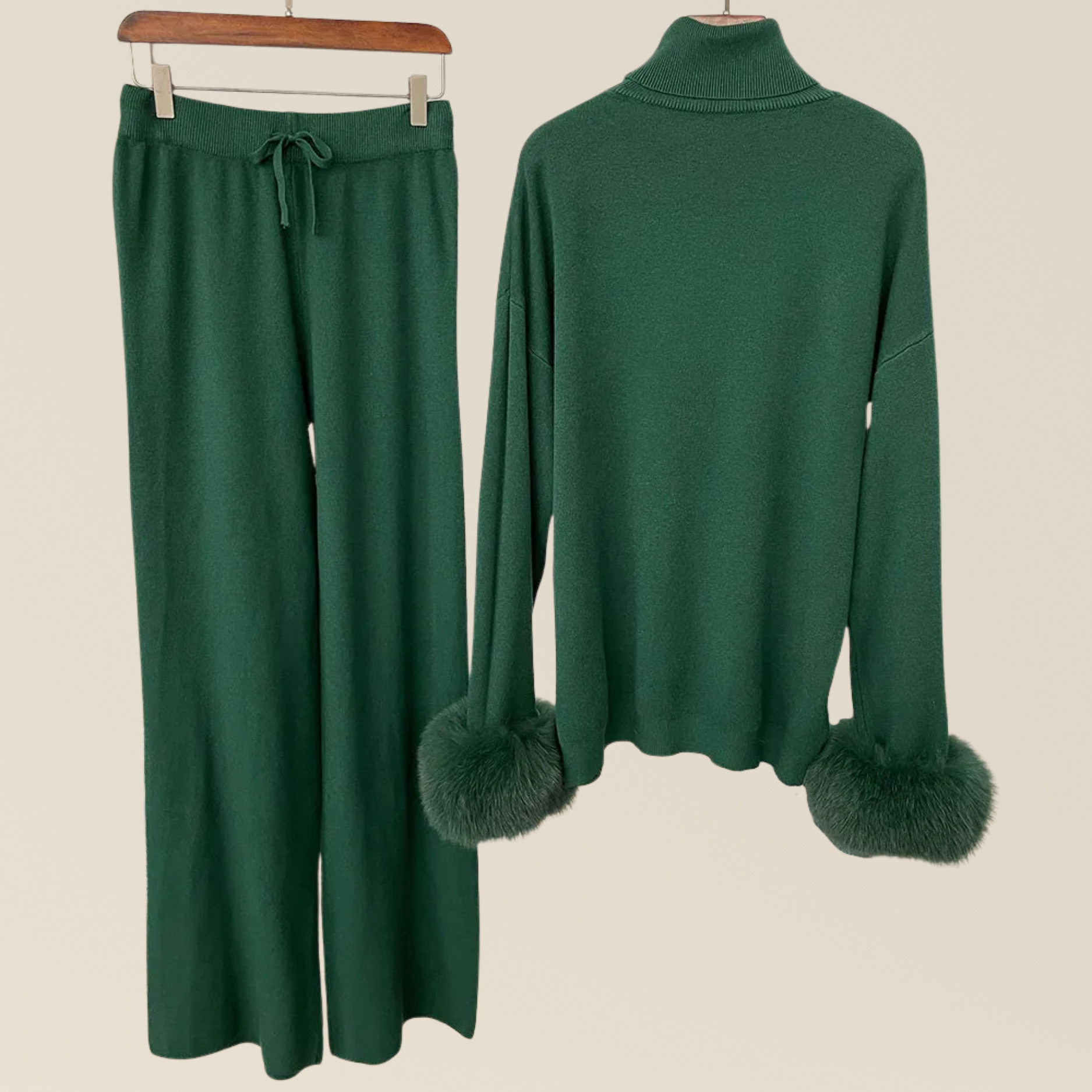 Natural Fox Fur Cuff Sweater & Pants Set