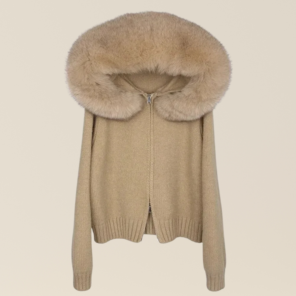 Natural Fox Fur Collar Hood Jacket