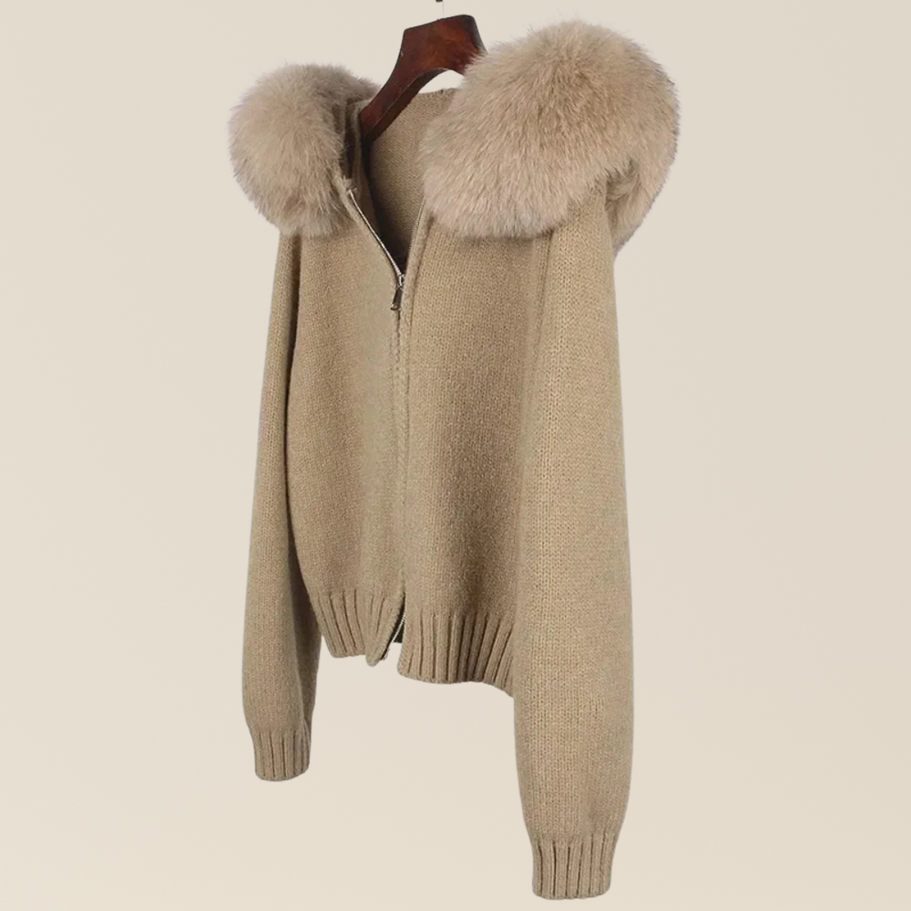 Natural Fox Fur Collar Hood Jacket