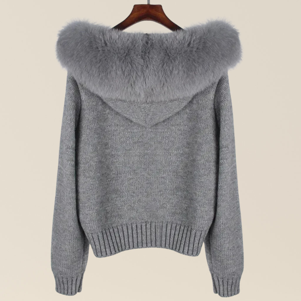 Natural Fox Fur Collar Hood Jacket