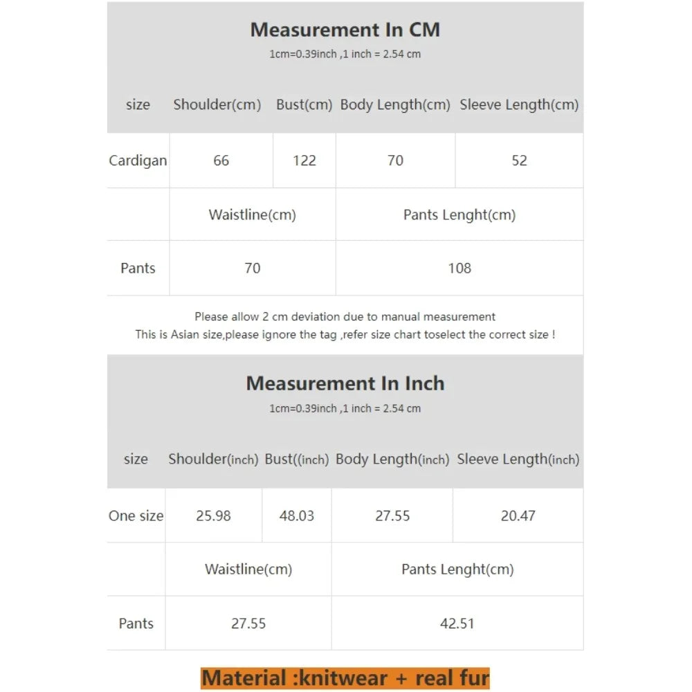 Natural Fox Fur Cuff Sweater & Pants Set